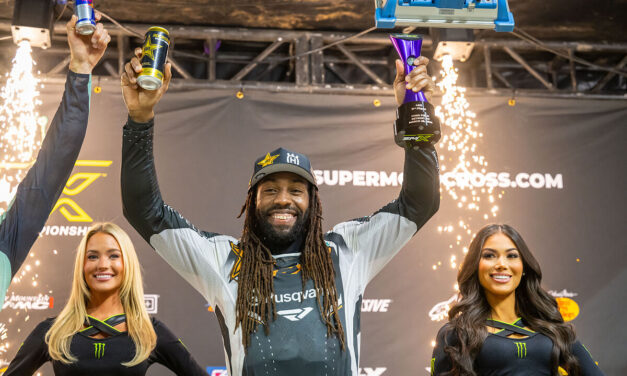 Rockstar Energy Husqvarna Factory Racings Malcolm Stewart sikret seg seierspallen i Detroit 450SX